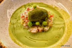 Restaurant Gabriel.  Vorspeise "Le Petit Pois":  Doraden-Tatar mit Kräutern