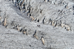 Die Dreier-Seilschaft auf dem Gletscher veranschaulicht die Größenverhältnisse