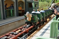 Das "Böckle" aus dem schwäbischen Lied "Auf der schwäbsche Eisenbahne" hält sich verzweifelt am letzten Wagen fest